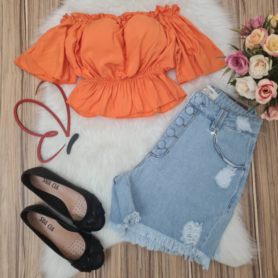 Cropped Ciganinha Bojo Laranja Veiga Boutique Sua Loja De Moda